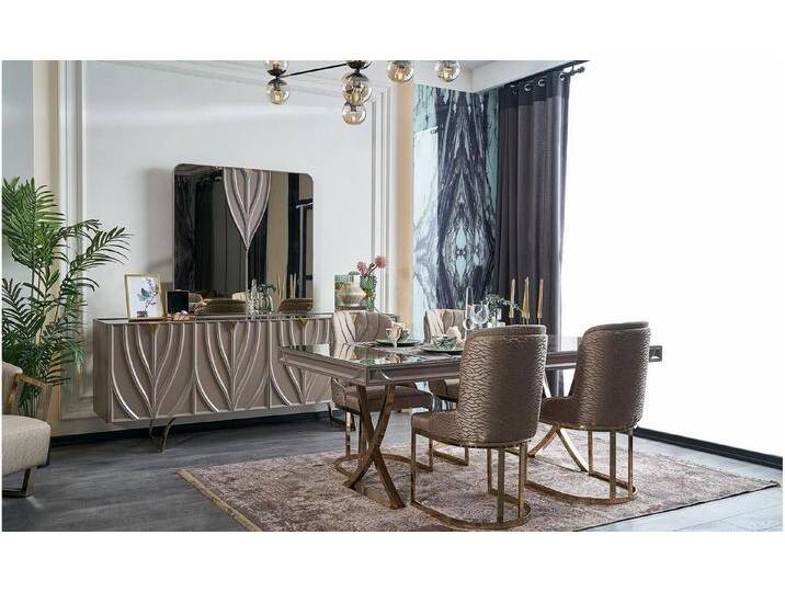 JVmoebel Esszimmer-Set Holz Essgruppe für das Esszimmer, 9-tlg. Set mit Sideboard, Braun, (9-St., Esstisch + 6x Stühle + Sideboard + Spiegel) von OTTO