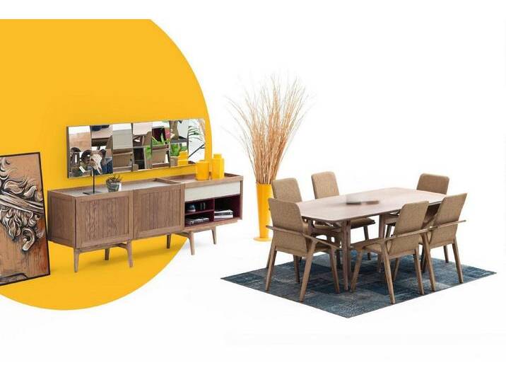 JVmoebel Esszimmer-Set Holz Essgruppen Set mit Tisch und Stühlen in Braun 7-teilig, (7-St., Esstisch + 6x Stühle, Ohne Sideboard + Spiegel) von OTTO