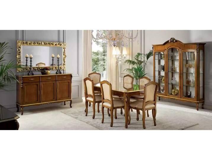 JVmoebel Esszimmer-Set Holz Esstisch-Garnitur mit 6 Stühlen für das Esszimmer, (9-St., Nur Esstisch + 6x Stühle + Sideboard + Vitrine), Made in Europa von OTTO