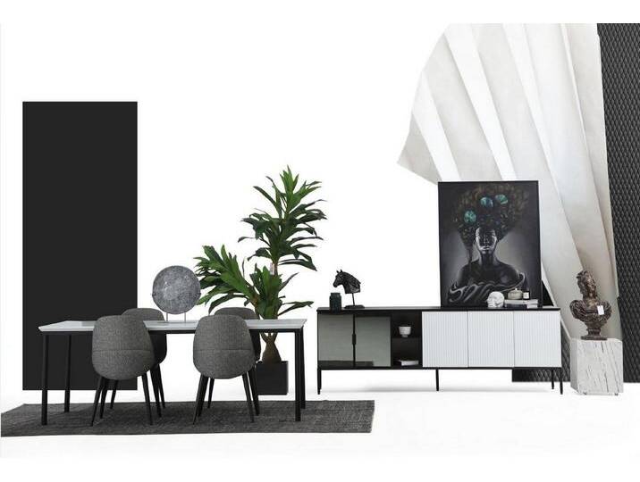 JVmoebel Esszimmer-Set Holzset Esszimmer Tisch und Stühle grau, 5-teiliges Design, (5-St., 1x Esstisch + 4x Stühle), Made in Europa, grau weiß von OTTO