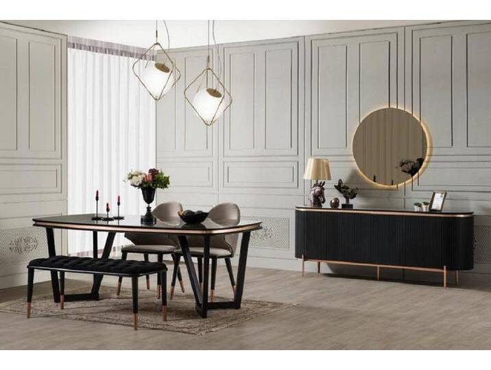 JVmoebel Esszimmer-Set Luxuriös Esstisch Bequem 2x Stühle Hocker Kommode mit Spiegel, (6-St., Esszimmer Set(Esstisch+2x Stühle+Hocker+Kommode mit Spiegel) von OTTO