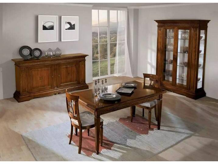 JVmoebel Esszimmer-Set Luxuriöses Esszimmer Set aus Holz mit Vitrine und 4 Stühlen, (7-St., Nur Esstisch + 4x Stühle + Vitrine + Sideboard) von OTTO