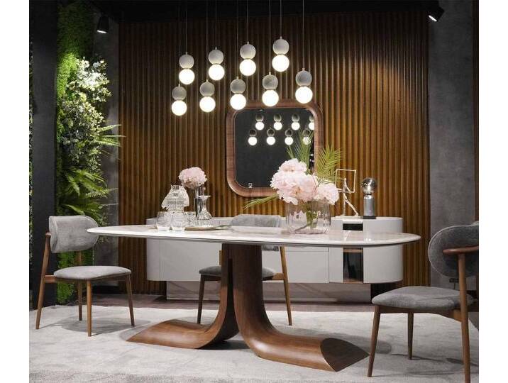 JVmoebel Esszimmer-Set Luxus Essgruppe aus Holz mit 4 Stühlen und Tischset, (5-St., 1x Esstisch + 4x Stühle), Made in Europa, braun weiß von OTTO