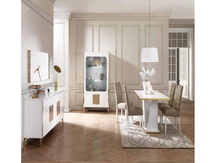JVmoebel Esszimmer-Set Luxus Esszimmer Set 8tlg Esstisch mit 4x Stühle Design Sideboard mit, (8-St., 8 tlg.ESSZIMMER SET (4 STÜHLE+ESSTISCH+VITRINE+KONSOLE+SPIEGEL) von OTTO