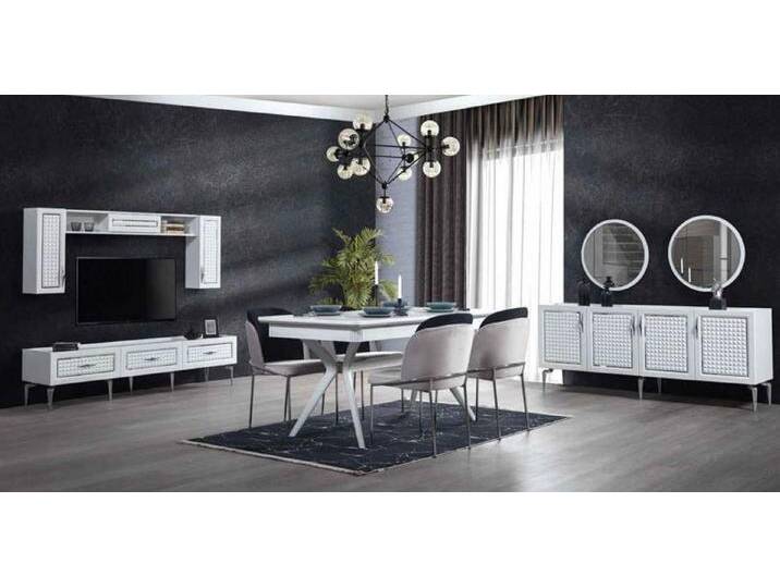 JVmoebel Esszimmer-Set Moderne Essgruppe aus Holz mit Tisch, Stühlen, Kommode und Spiegel, Made in Europa, weiß JVmoebel Esszimmer-Set Moderne Essgruppe aus Holz mit Tisch, Stühlen, Kommode und Spiegel, Made in Europa, weiß von OTTO