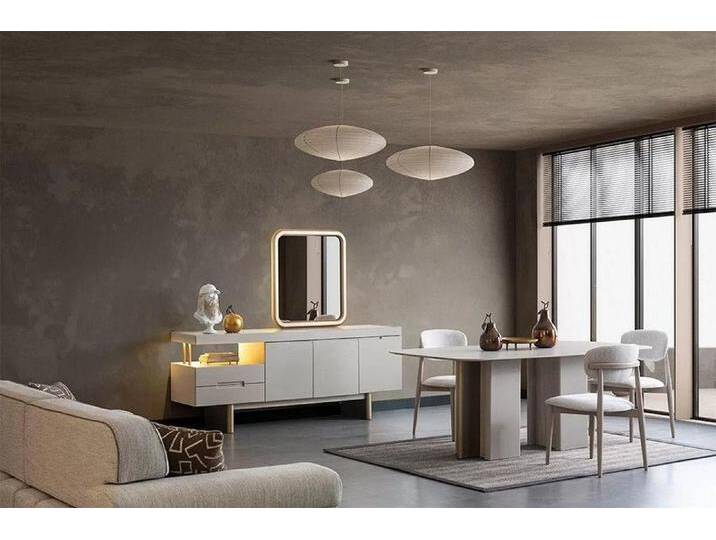 JVmoebel Esszimmer-Set Modernes Esszimmer Set Beige Essgarnitur Essgruppe 8tlg. Tisch Stuhl, (8-St., Esstisch+6x Stühle+Kommode), Made in Europa, weiß von OTTO