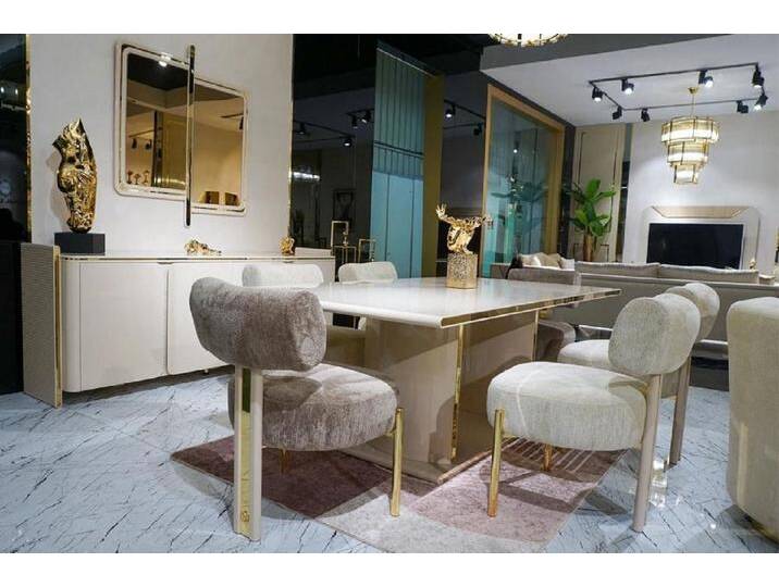 JVmoebel Esszimmer-Set Set Esstisch + 6x Stühle Design Stilvolle Sideboard mit Spiegel, (9-St., 9tlg Esszimmer Set (Esstisch + 6x Stühle + Sideboard + Spiegel) von OTTO