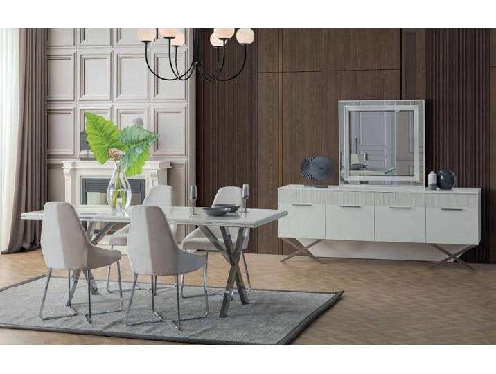 JVmoebel Esszimmer-Set Weiße Esszimmer Qualitäts-Möbel Esstisch Anrichte Stühle 6tlg, (6-St., Nur Esstisch+4x Stühle+Anrichte), Made in Europa, weiß von OTTO