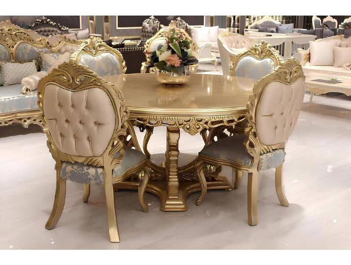 JVmoebel Esszimmerstuhl Luxuriöses Esszimmer-Set: 6 Designer-Stühle im Antik-Stil aus Holz (6 St), Made in Europa, blau goldfarben von OTTO