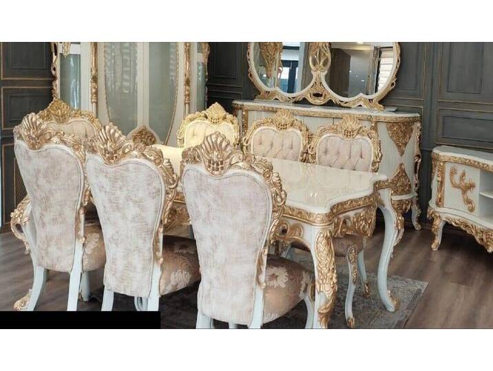 JVmoebel Esszimmerstuhl Set Esszimmer Stuhl Gruppe Stühle Holz Luxus Esszimmer Ess Barock (6 St), Made in Europa, beige von OTTO