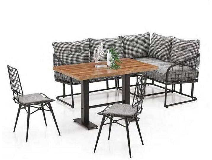 JVmoebel Garten-Essgruppe Moderne Garten-Essgruppe im Industrie-Stil mit Eckbank und Tisch, (4-tlg., 4tlg. Wohnzimmer Set(Ecksofa L-Form + 2x Stühle + Tisch), Made in Europa von OTTO