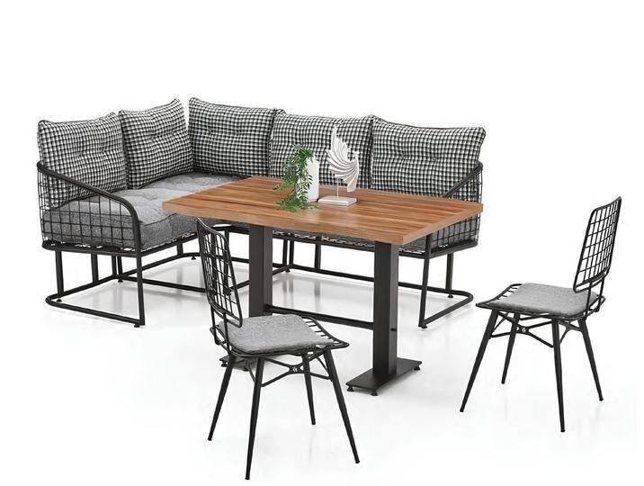 JVmoebel Garten-Essgruppe Moderne Garten-Essgruppe im Industrie-Stil mit Eckbank und Tisch, (4-tlg., 4tlg. Wohnzimmer Set(Ecksofa L-Form + 2x Stühle + Tisch), Made in Europa von OTTO