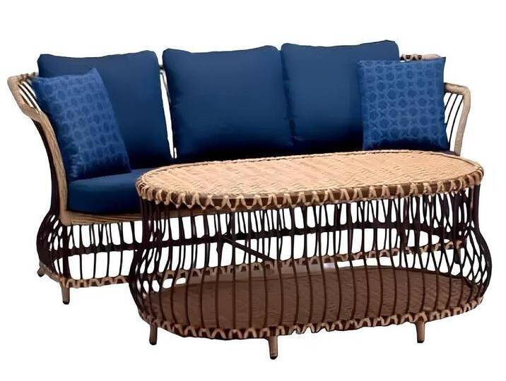JVmoebel Gartenlounge-Set Garnitur Sofa 3 Sitzer Couchtisch Sofas Dreisitzer Hochwertig Rattan, (2-tlg., 2tlg Set(Sofa 3 Sitzer+Couchtisch) von OTTO
