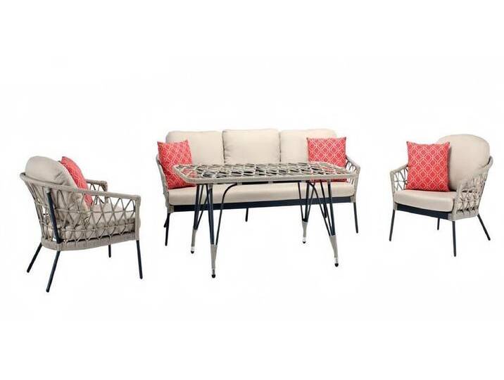 JVmoebel Gartenlounge-Set Sofagarnitur Beige Rattan Luxuriöse Sofa 3 Sitzer Moderner 2x Sessel, (4tlg Set(Sofa 3 Sitzer+2x Sessel+Couchtisch) von OTTO