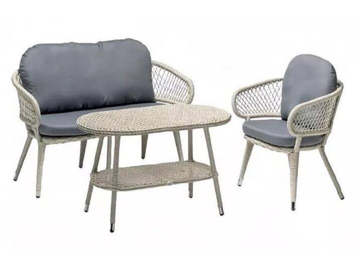 JVmoebel Gartenlounge-Set Sofagarnitur Rattan Graue Luxuriöse Sofa 2 Sitzer Moderner Sessel, (3-tlg., 3tlg Set(Sofa 2 Sitzer+Sessel+Couchtisch) von OTTO