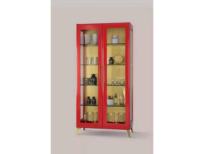 JVmoebel Glasvitrine Moderne Vitrine mit Rotem Glas und Holz für das Wohnzimmer (1-St., 1x Vitrine) Made in Europa, rot von OTTO