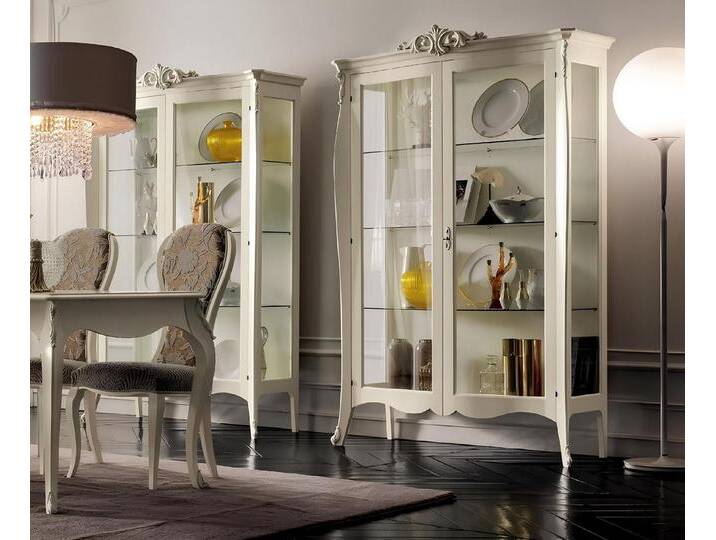 JVmoebel Glasvitrine Vitrine Massiv Holz Möbel Glas Schrank Schränke Vitrinen Wohnzimmer Made in Europa, weiß von OTTO