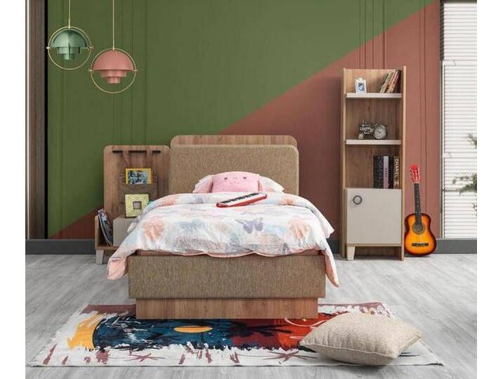 JVmoebel Jugendzimmer-Set Braun Kinderzimmer Set: Bett, Nachttisch & Bücherregal aus Holz, (3-tlg., Buecherregal, Kinderbett, Nachttisch) von OTTO