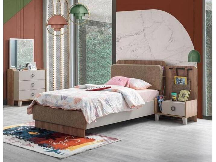 JVmoebel Jugendzimmer-Set Braun Kinderzimmer Set: Bett, Nachttisch & Kommode aus Holz, (3-tlg., Kinderbett, Nachttisch, Kommode), Made in Europe von OTTO