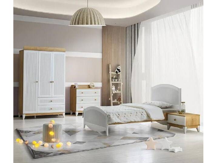JVmoebel Jugendzimmer-Set Design Kinderzimmer Komplete Bett Kindermöbel Holz Weiß Set, (4-tlg., 4tlg. Set (Bett + Nachttisch + Kommode + Kleiderschrank) von OTTO