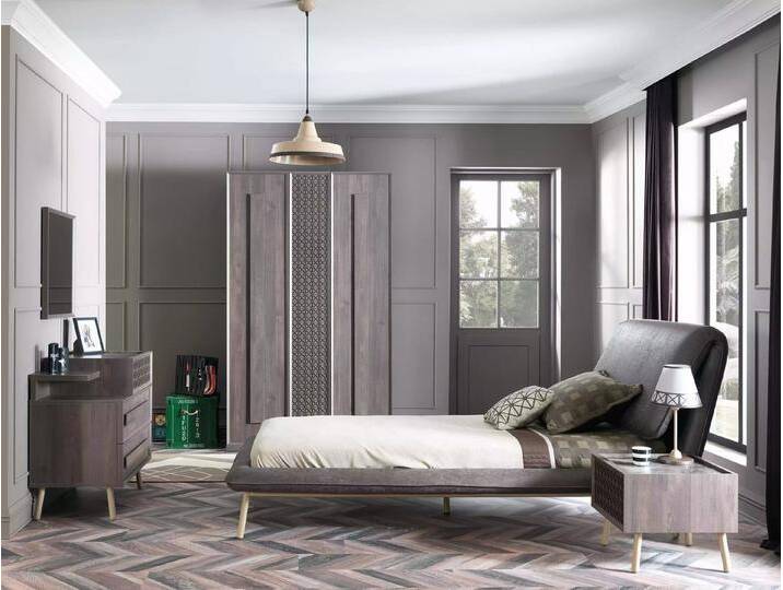 JVmoebel Jugendzimmer-Set Grau Jugendbett für Kinderzimmer - 5-teiliges Holz Möbelset, (5-tlg., Bett + Nachttisch + Kleiderschrank + Kommode + Spiegel) von OTTO