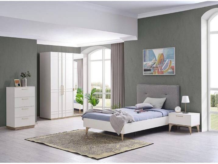 JVmoebel Jugendzimmer-Set Jugendbett Garnitur Kinderzimmer Kinderbett Bett Set 4tlg Weiß Holz, (Bett / Nachttisch / Kleiderschrank / Kommode) von OTTO