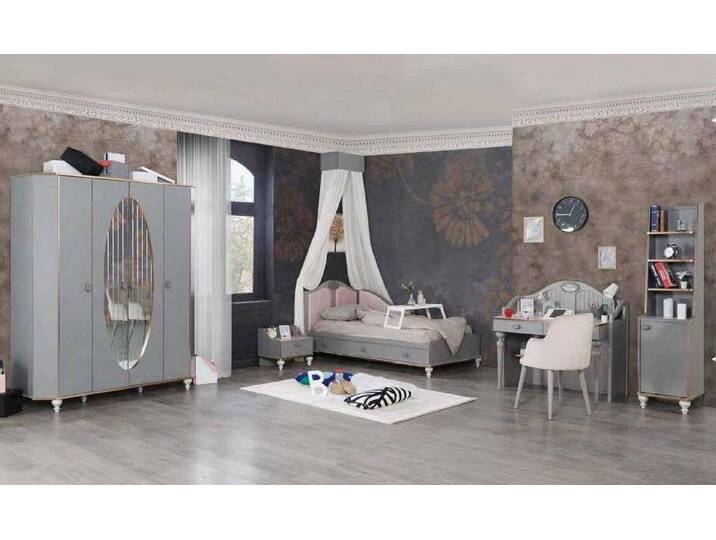 JVmoebel Jugendzimmer-Set Komplett Jugendzimmer Bett Kleiderschrank Schreibtisch 5tlg Möbel, Made in Europa, silberfarben von OTTO