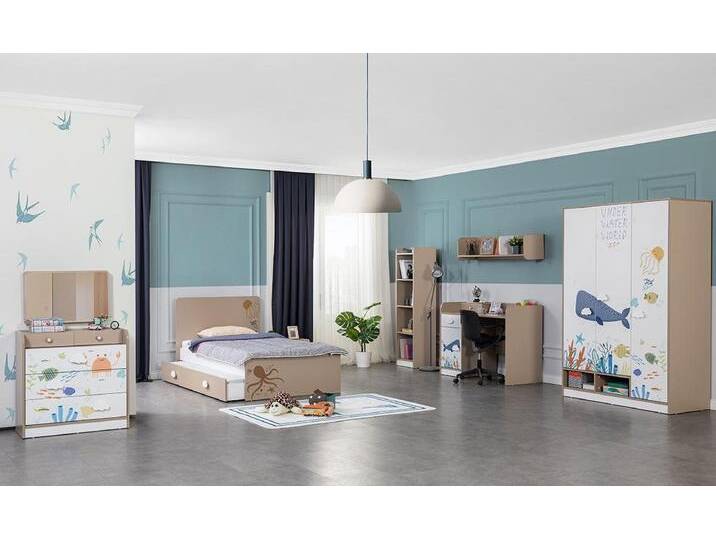 JVmoebel Jugendzimmer-Set Komplett Set Jugend Zimmer Bett Kommode Schrank Wandregal 7tlg., (7-tlg., Kinderzimmer-Set 7tlg), Made in Europa, bunt von OTTO