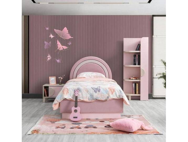 JVmoebel Jugendzimmer-Set Luxus Kinderzimmer Set: Bett, Nachttisch, Bücherregal aus Holz, Rosa, (3-tlg., Kinderbett, Nachttisch, Buecherregal) von OTTO