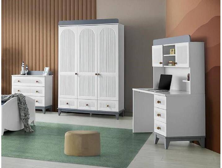 JVmoebel Jugendzimmer-Set Modern Kinderzimmer Set Kleiderschrank Kommode Schreibtisch Weiß 3tlg, (3-tlg., Kleiderschrank + Schminktisch + Kommode) von OTTO