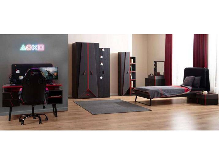 JVmoebel Jugendzimmer-Set Moderne Kinderzimmer Garnitur Bett Bücherschrank Kommode Tisch 6tlg, (Bett), Made in Europa, schwarz von OTTO