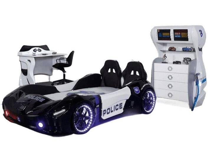 JVmoebel Jugendzimmer-Set Polizei Auto Kinder Schlafzimmer Kinderbett Kommode Schreibtisch 3tlg, (3-tlg., 1x Kinderbett + 1x Kommode + 1x Schreibtisch) von OTTO