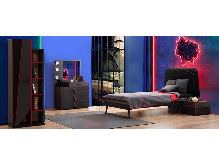 JVmoebel Jugendzimmer-Set Schwarz-Rote Kinderzimmer Garnitur Moderne Möbel Bett Bücherschrank, (Bett), Made in Europa, schwarz von OTTO
