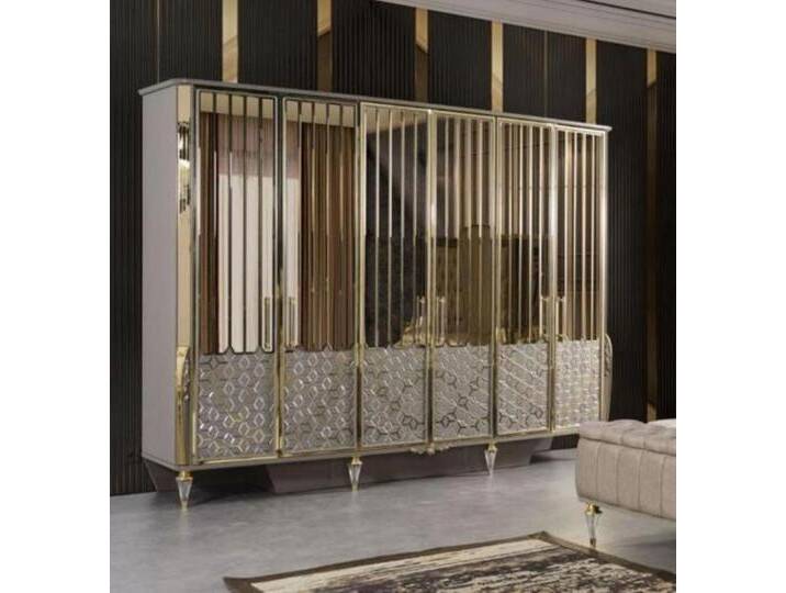 JVmoebel Kleiderschrank Schlafzimmerschrank Schrank Spiegel Gold Beige Modern Stilvoll (1-St., 1x Kleiderschrank) Made in Europa, beige von OTTO
