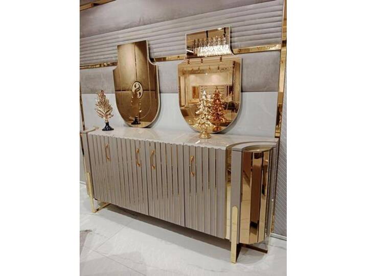 JVmoebel Kommode Luxus Modernes Holz Möbel Anrichte mit Spiegel Design (1 St., 1x Anrichte mit 2x Spiegel), Made in Europa, grau von OTTO