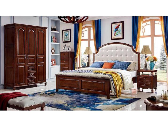 JVmoebel Schlafzimmer-Set Luxuriöses Schlafzimmer Set: Bett, 2 Nachttische, Schrank aus Holz, Made in Europa, braun von OTTO