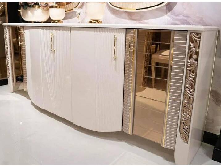 JVmoebel Konsolentisch Elegantes Beiges Holz Sideboard mit Spiegel in modernem Design (Maße Sideboard mit Spiegel), Made in Europa, beige von OTTO