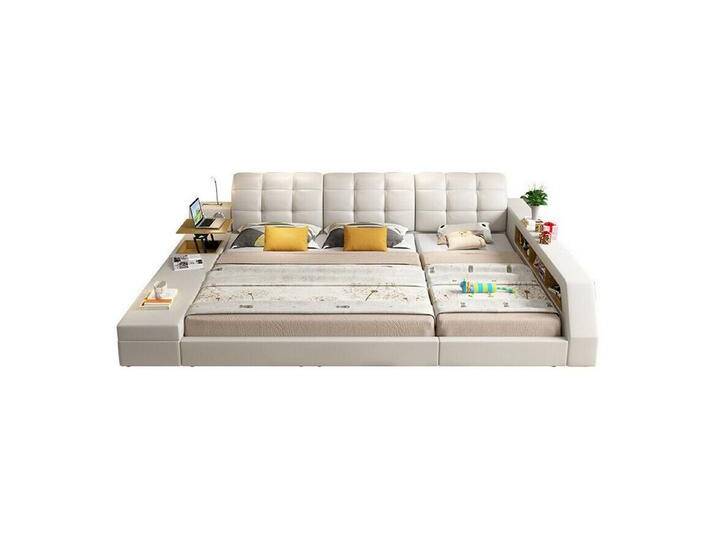 JVmoebel Multimediabett Design Leder Betten Hotel Doppel Ablage Regal 180x200 Multifunktions (1-tlg), Made in Europa, weiß, 180 x 200 cm von OTTO
