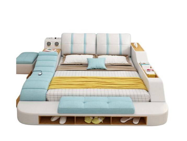 JVmoebel Multimediabett Doppel Leder Polster Betten Multifunktion Weiß (1-tlg), Made in Europa, blau weiß, 200 x 200 cm von OTTO