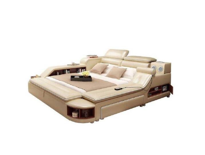 JVmoebel Multimediabett Leder Bett Polster Doppel Multifunktion 180x200 Leder (1-tlg), Made in Europa, beige, 180 x 200 cm, Beige von OTTO