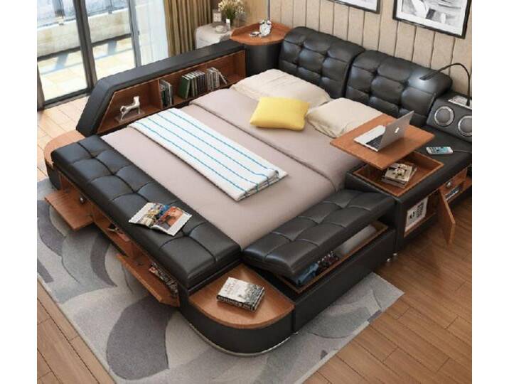 JVmoebel Multimediabett Multifunktion Betten Ehebett Doppelbett Polsterbett Schlafzimmer (1-tlg), Made in Europa, braun schwarz, 160 x 200 cm von OTTO