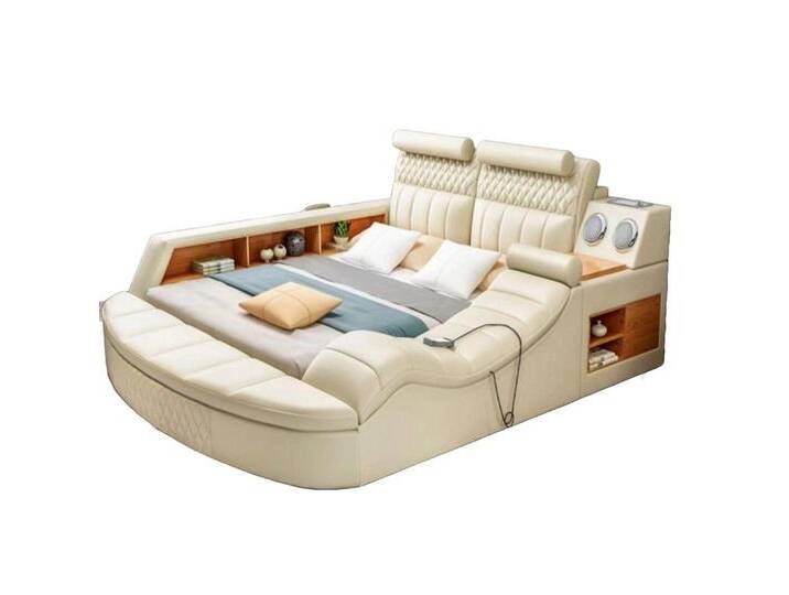 JVmoebel Multimediabett Multifunktion Doppelbett Betten Ehebett Polsterbett Schlafzimmer (1-tlg), Made in Europa, beige, 160 x 200 cm, Beige von OTTO