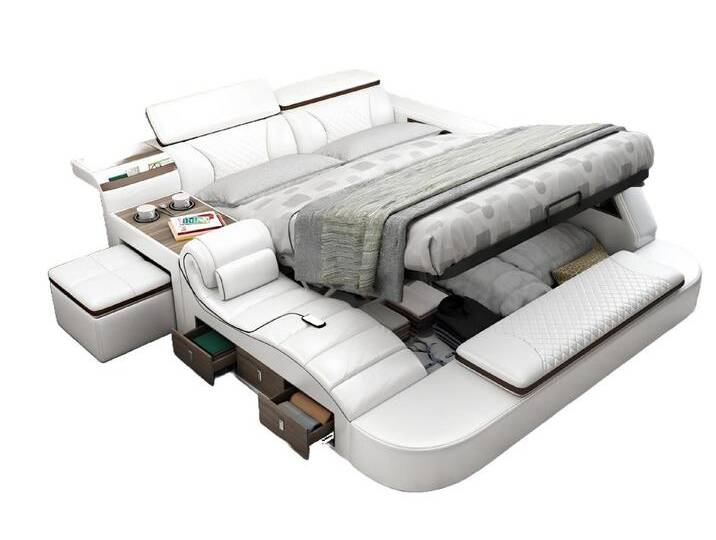 JVmoebel Multimediabett Multifunktions Bluetooth Boxen Leder Betten Hotel Doppel Weiß (1-tlg), Made in Europa, weiß, 180 x 200 cm von OTTO