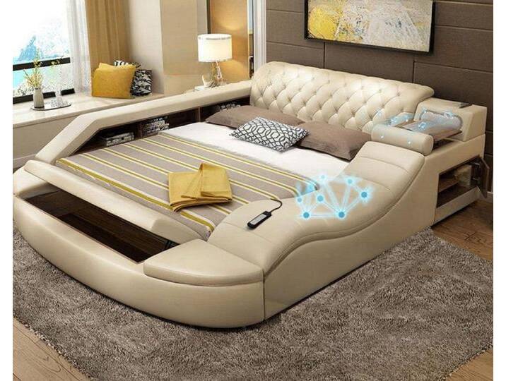 JVmoebel Multimediabett Multifunktions Leder Betten Hotel Doppel Ablage Massage Liege Beige (1-tlg), Made in Europa, beige, 200 x 200 cm von OTTO