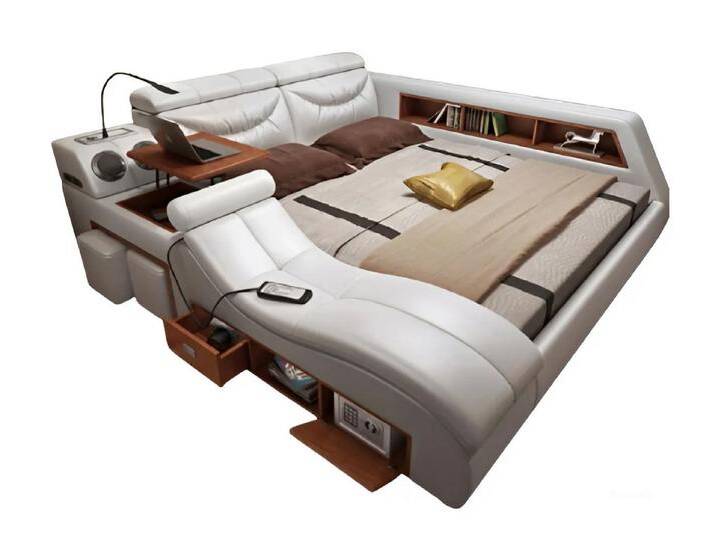 JVmoebel Multimediabett xxl Big Leder Polster Betten Hotel 180x200cm Multifunktion Regal USB (1-tlg), Made in Europa, weiß, 180 x 200 cm von OTTO