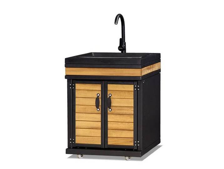JVmoebel Outdoor-Küchenmodul Elegantes schwarzes Außenküchenmodul aus Edelstahl und Holz Made in Europe, schwarz von OTTO