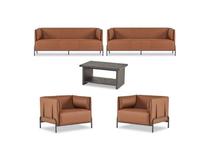 JVmoebel Polstergarnitur Braune Kunstleder Arbeitszimmer Designer 2x Dreisitzer Couchtisch, (Arbeitszimmer-Set 5tlg (2x 3-Sitzer + 2x Sessel + Couchtisch) von OTTO