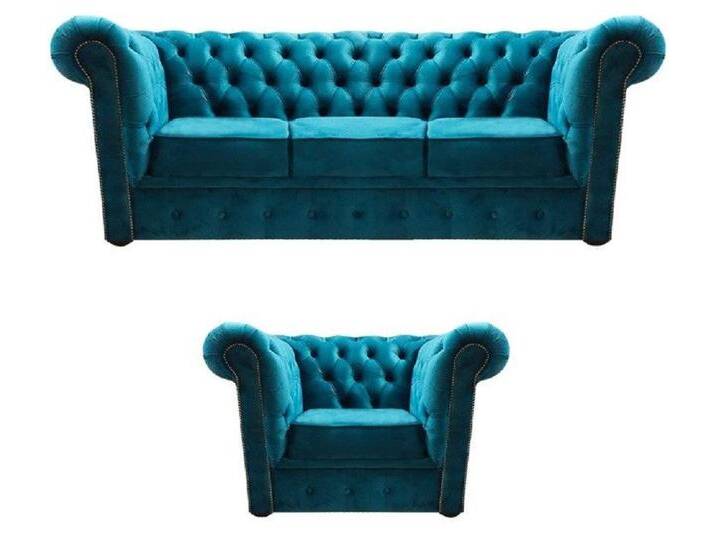 JVmoebel Chesterfield-Sofa Elegante Chesterfield-Kombi: Dreisitzer, Sessel & Couch, 2 Teile, Made in Europa, blau von elegante