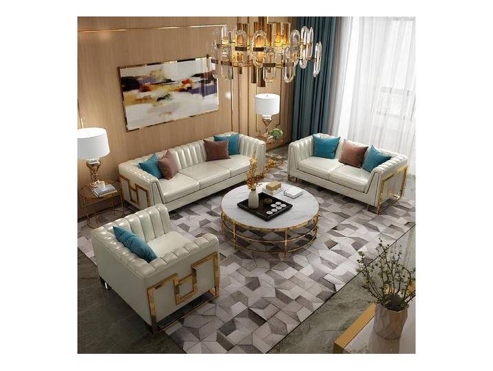 JVmoebel Polstergarnitur Edelstahl-Leder Sofa Set 3er 2er 1er für das Wohnzimmer, Made in Europa, weiß JVmoebel Polstergarnitur Edelstahl-Leder Sofa Set 3er 2er 1er für das Wohnzimmer, Made in Europa, weiß von OTTO