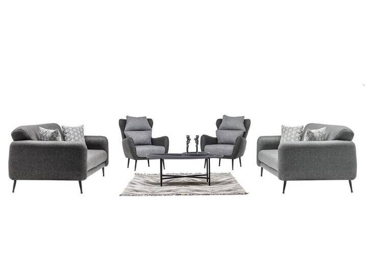 JVmoebel Polstergarnitur Grau Polstergruppe Sofas Set Sessel Garnitur Couch Sofagarnitur, (4-tlg., 2x 3-Sitzer Sofas mit 2x Sessel), Made in Europa von OTTO